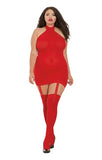 PLUS SIZE RED SHEER GARTER DRESS