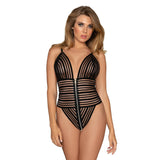 BLACK STRIPED FISHNET TEDDY