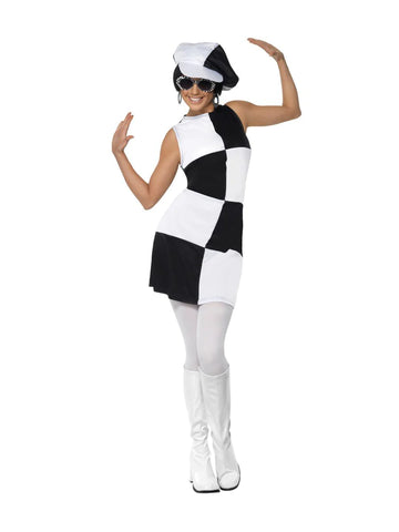 BLACK AND WHITE 1960s PARTY GIRL COSTUME