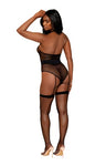 BLACK FISHNET BODYSUIT WITH ATTACHED GARTERS