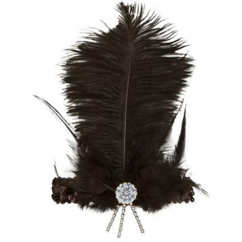 BLACK JEWELED FLAPPER HEADBAND