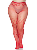 PLUS SIZE RED FLAME FISHNET TIGHTS
