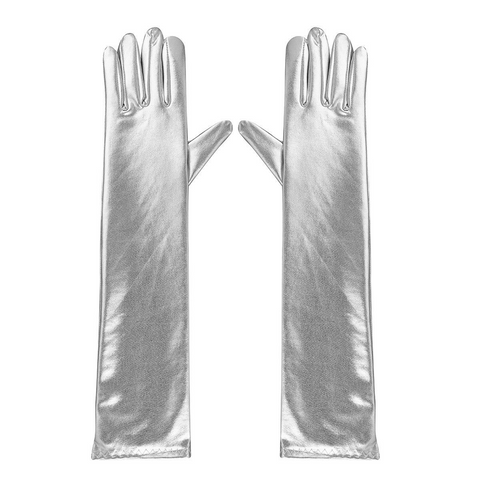 LONG METALLIC SILVER GLOVES