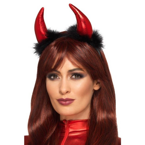 RED SATIN DEVIL HORN HEADBAND