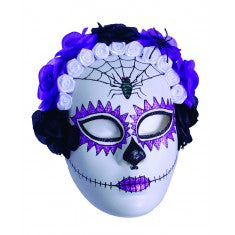 DAY OF THE DEAD MASK WITH ATTACHED FLOWERS