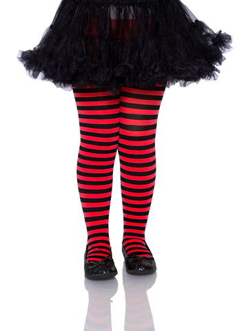 CHILDREN'S RED AND BLACK STRIPED TIGHTS