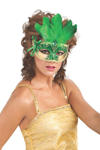 GREEN FEATHERED CARNIVAL EYE MASK
