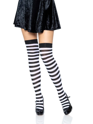 BLACK AND WHITE STRIPED THIGH HIGHS