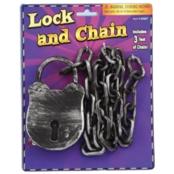 Lock & Chain. This Plastic Lock And Chain Is The Perfect Costume Accessory And Can Be Used For Decoration As Well. This Includes 3 Feet Of Chain With A Rustic Look And Is Great For Ghouls, Ghosts Or Any Other Decorations You Have That You Want Chained Up. 