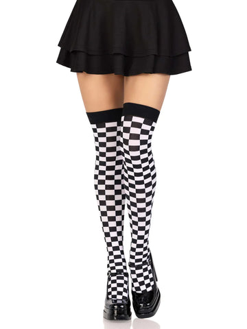 BLACK AND WHITE CHECKERED THIGH HIGHS