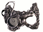 SILVER STEAMPUNK CAT MASK WITH LENS