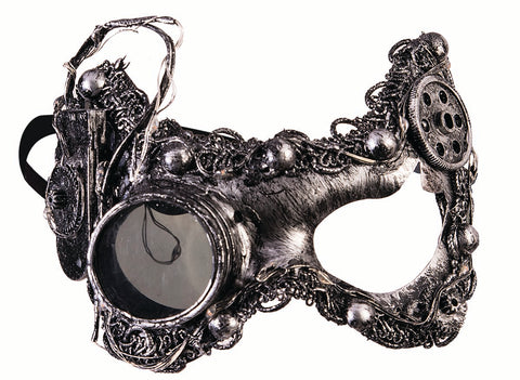 SILVER STEAMPUNK CAT MASK WITH LENS