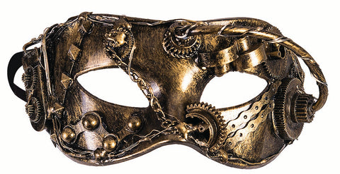 LIGHT UP GOLD STEAMPUNK MASK WITH GEARS