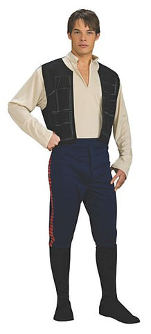 Star Wars Adult Han Solo Costume for Cosplay or Halloween Costume Ideas. The Empire Strikes Back With This Classic Han Solo Costume. Pair it With a Princess Leia Costume and You have the Perfect Couples Costume Idea!  Includes: Shirt With Attached Vest and Pants With Attached Boot Tops.  Bring Your Family Star Wars Costume Ideas to Life with Han Solo, Princess Leia, Cewbacca, Luke Skywalker, Yoda, Darth Vader and Stormtroopers.    Even Get Your Dog Into The Halloween Spirit