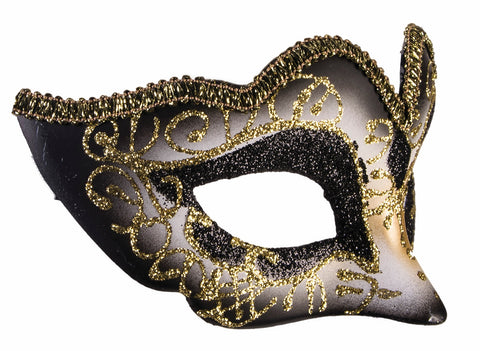 BLACK AND WHITE EYE MASK WITH GOLD TRIM