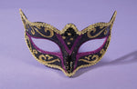 BLACK AND PURPLE EYE MASK WITH GOLD TRIM