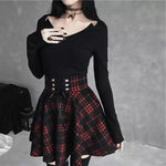 BLACK AND RED PUNK PLAID SKIRT