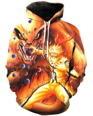 Naruto and Kurama Tailed Beast Bomb Pull Over Hoodie. Join The Allied Shinobi Force Led By Your All-Time Favorite Knuckle-Head Ninja, Naruto Uzumaki. This Anime Hoodie Is Perfect For An Anime Cosplay Hoodie. 