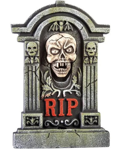 Animated Howling Skull Tombstone. This Howling Tombstone Is The Perfect Thing To Put On Your Front Porch On Halloween Night When The Trick Or Treaters Come Out. It's Sound Activated And Runs Off Of AA Batteries. Needless To Say, The Trick Or Treaters Will Get A Bit Of Both.