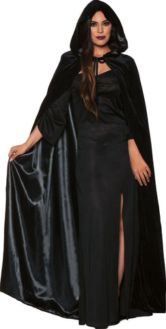 BLACK VELVET HOODED CAPE WITH LINING