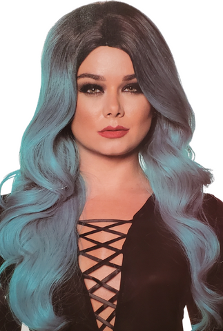 TURQUOISE & BLACK OMBRE WIG