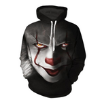 Pennywise Pull Over Hoodie with 3D Printing. Your Favorite Clown From The Hit IT Movie Is Now On This Lightweight, Soft and Comfortable Hoodie. Whether You Just Want A Comfortable Hoodie To Wear Around The House Or You're Not Really Interested In Fully Dressing Up For Halloween, Then This Hoodie Would Be Perfect For You. This Hoodie Features a Smiling Pennywise On The Front Of The Hoodie And Black On The Back.