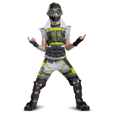 This Kids Apex Legends Deluxe Octane Costume Is The Perfect Gamer Costume For Your Child. This Octane Apex Legends Halloween Costume Can Be Used Just For A Halloween Costume Or Can Be Used For A Year-Round Costume For Your Kids To Play In Around The House. This Contains The Costume And Mask. 