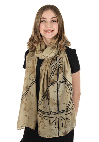 Harry Potter Exude Whimsical Charm With This Playful and Fashion-Forward Harry Potter Deathly Hallows Scarf.