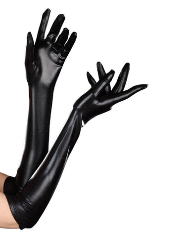 Shiny Black Leather Gloves