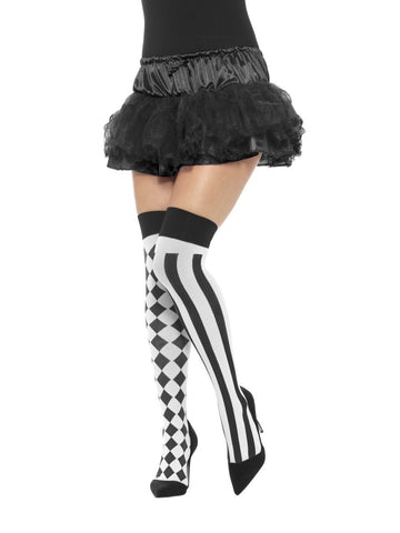 BLACK AND WHITE HARLEQUIN THIGH HIGHS