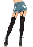 BLACK THIGH HIGHS WITH ATTACHED CLIP GARTER