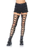 WET LOOK FOOTLESS LACE UP THIGH HIGHS