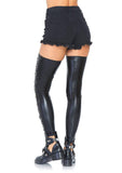 WET LOOK FOOTLESS LACE UP THIGH HIGHS