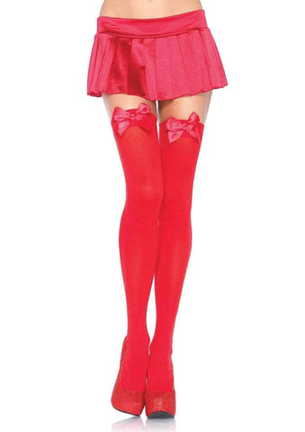 OPAQUE RED THIGH HIGHS WITH RED BOWS
