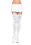 OPAQUE WHITE THIGH HIGHS WITH BLUE BOWS