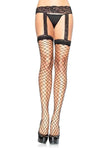 PLUS SIZE SPANDEX FENCE NET LACE TOP STOCKINGS WITH ATTACHED LACE GARTER BELT