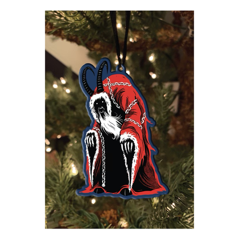 This Highly Detailed Krampus Movie Ornament is 3" Tall and Beautifully Screen Printed on a Metal Double Sided Frame. In Addition, the Ornament Comes with a Ribbon so that you can Hang it in Your Car, House, Office and of Course, your Christmas Tree.