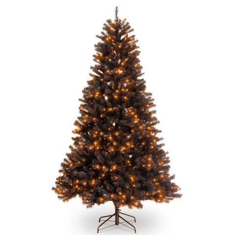 7.5' BLACK PRE LIT CHRISTMAS/HALLOWEEN TREE WITH ORANGE LIGHTS