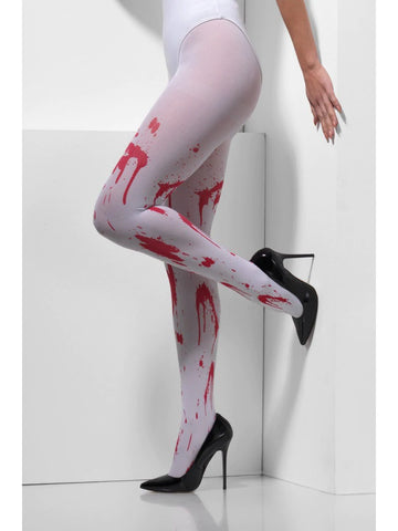 OPAQUE WHITE TIGHTS WITH BLOOD SPLATTER