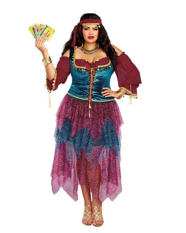 Womens Plus Size Gypsy Fortune Teller Halloween Cosplay Costume