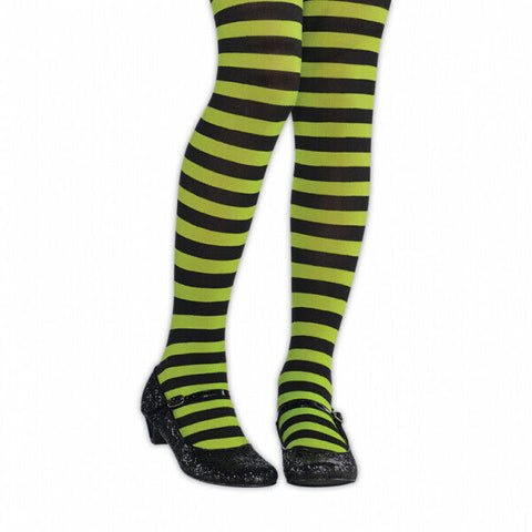 KIDS GREEN AND BLACK STRIPED TIGHTS